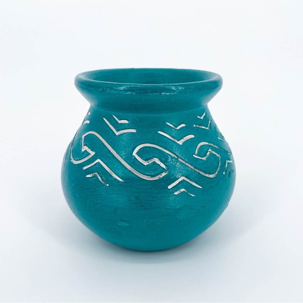 ☀️ 3/$25 Turquoise Brazilian Wave Patterned Replica Vase Flower Pot